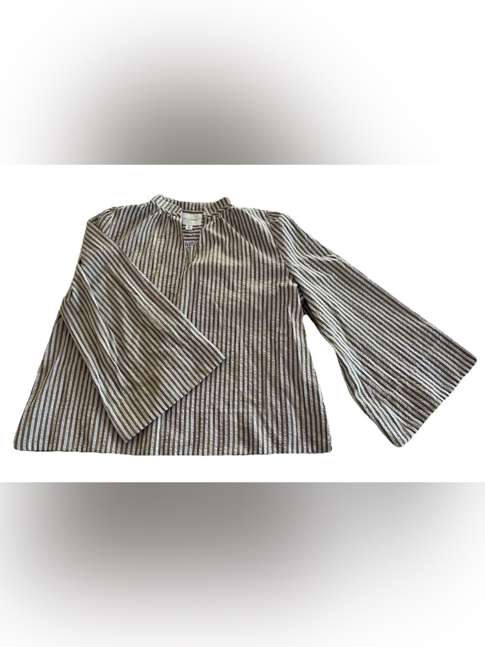 Pomander Place Striped Bell Sleeve Top in Beige and Brown XL
